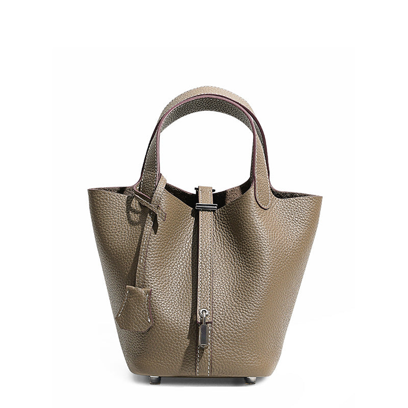 Women's Quality First Layer Cowhide Niche Basket Leather Large Bags