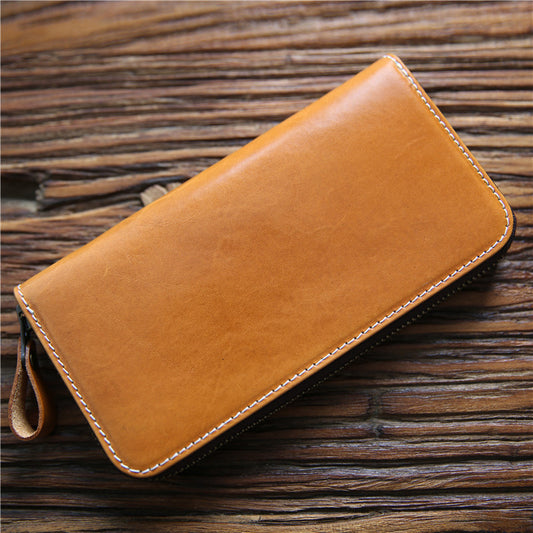 Men's Tanned Long Genuine Leather Zipper First Layer Men's Wallets