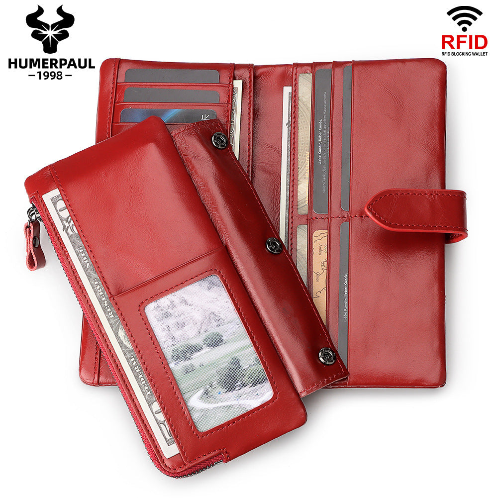 Women's Fashion Mobile First Layer Cowhide Clutch Ladies Wallets