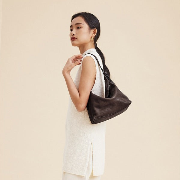 Women's Underarm Closed Toe Layer Vegetable Tanned Commuter Genuine Armpit Bags