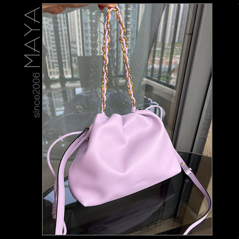 Women's Lucky Soft Cowhide Clutch Drawstring Genuine Shoulder Bags