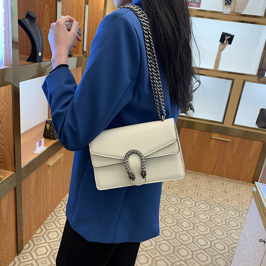 Women's Genuine Leather Dionysian Chain Design Underarm Arm Bags