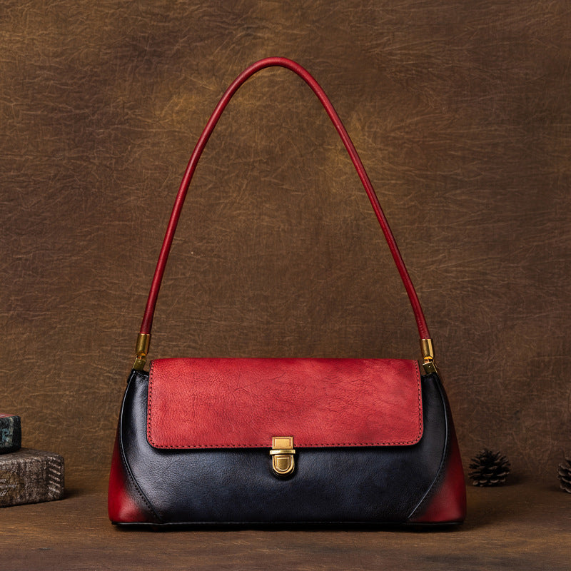 Women's Underarm First Layer Leather Contrast Color Crossbody Bags