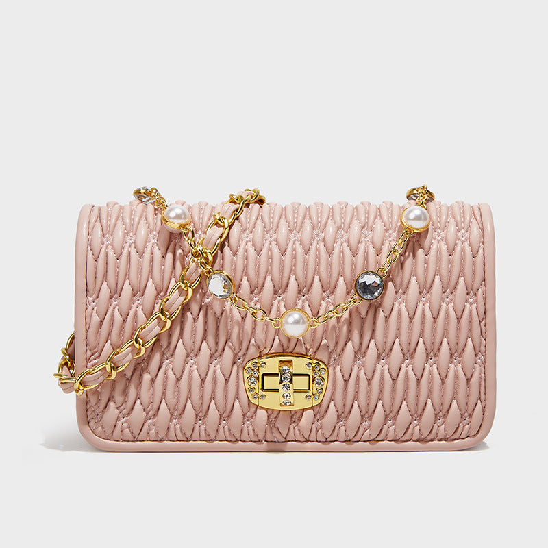 Women's Pleated Simple Easy To Match Pearl Crossbody Bags
