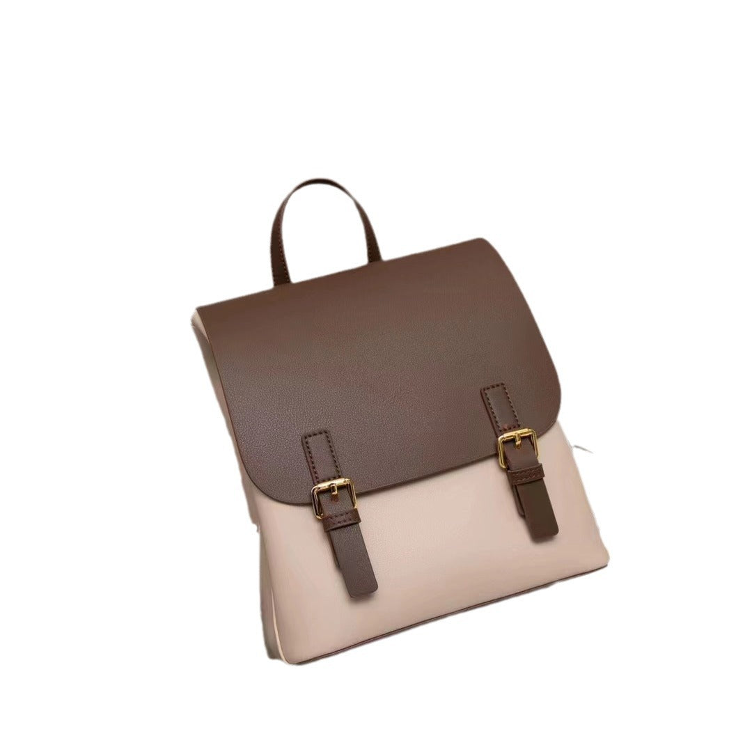 Women's Large Capacity Leather Contrast Color Backpacks