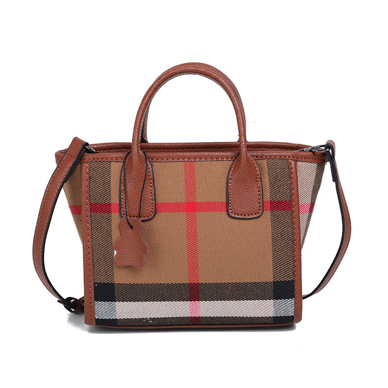 Women's Fashionable Stylish Canvas Plaid Simple Leather Handbags