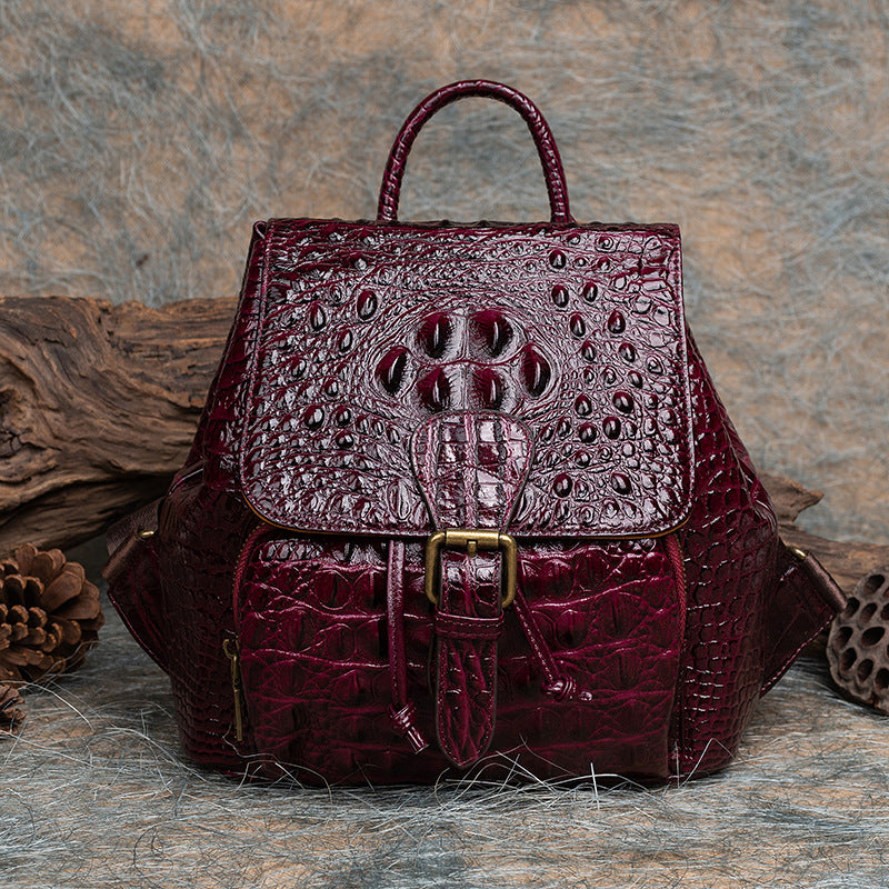 Top Layer Cowhide Crocodile Pattern Chinese Style Retro Backpacks