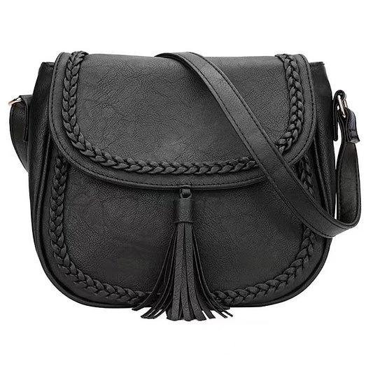 Women's Flap Saddle Hand Woven Tassel Crossbody Bags