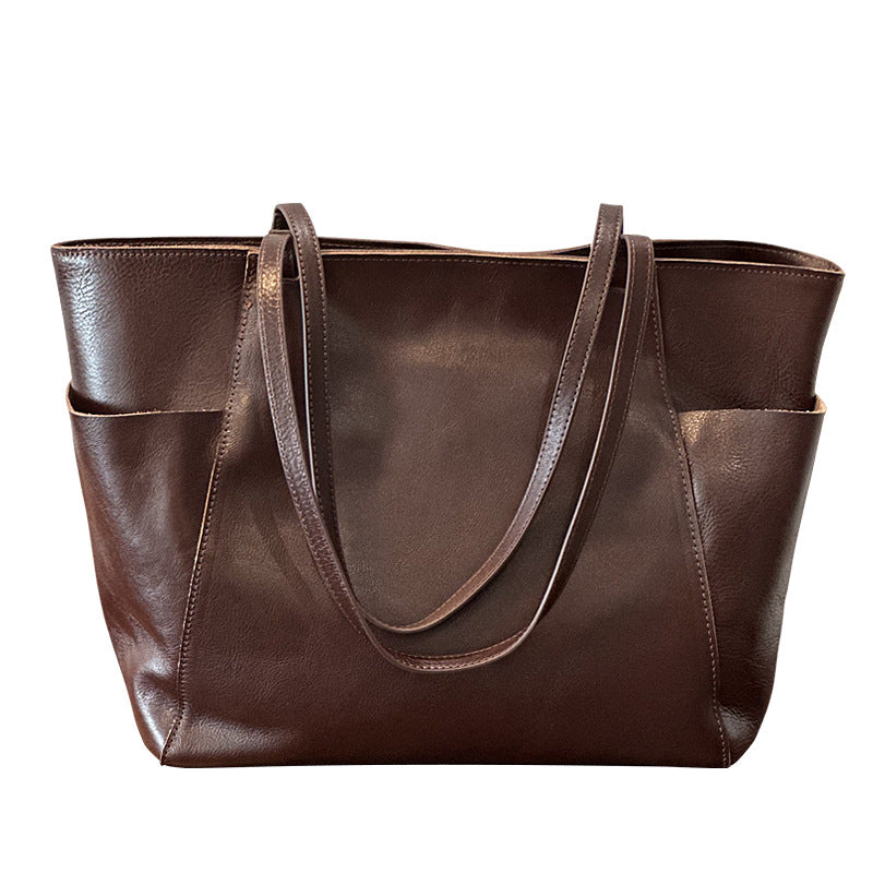 Women's Practical Genuine Leather Large Vegetable Tanning Shoulder Bags
