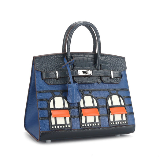 Print House Genuine Leather Fashion Contrast Handbags