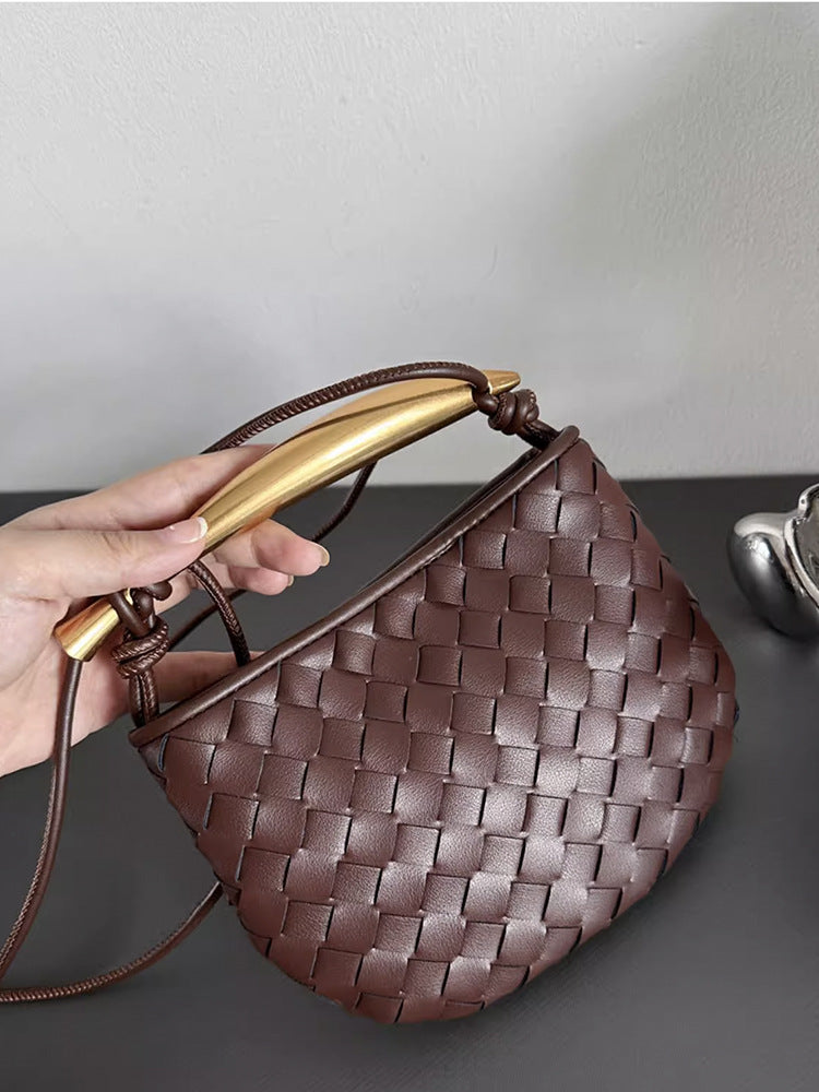Mini Sardine Woven Cowhide Metal Portable Crossbody Bags