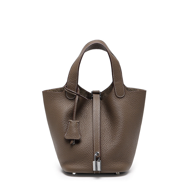 Women's Quality First Layer Cowhide Niche Basket Leather Large Bags