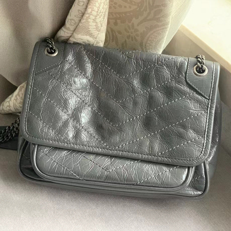 Women's Fashion Leather Chain Oil Wax Portable Handbags