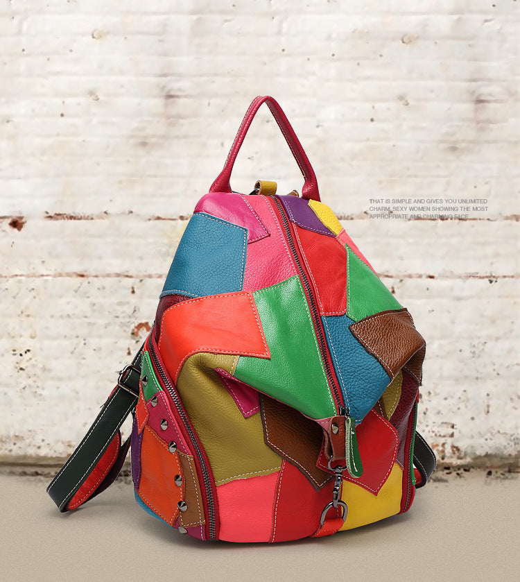 Women's Stitching First Layer Cowhide Free Of Backpacks