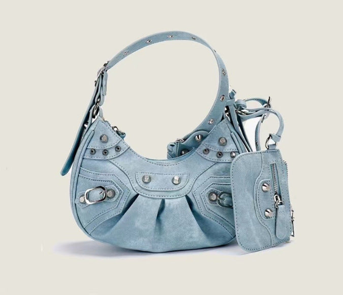 Women's Motorcycle Underarm Rivet Tassel Three-in-one Crossbody Bags