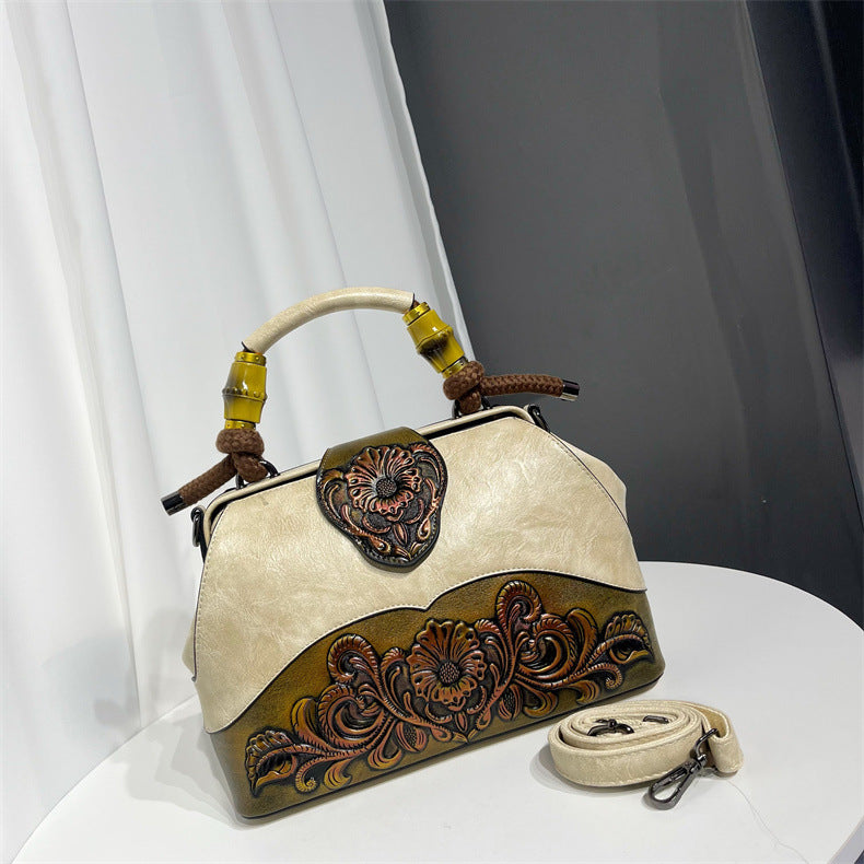 Texture Soft Leather Carved Textured National Style Handbags