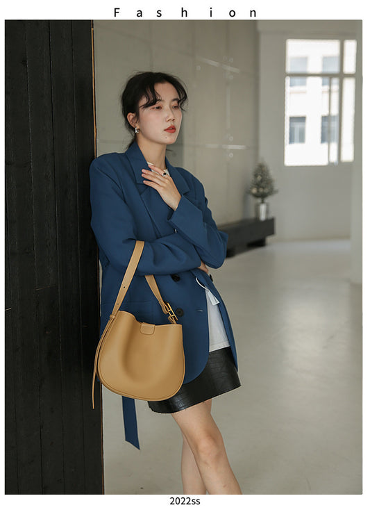 Simple Fashion Genuine Leather Solid Color Shoulder Bags