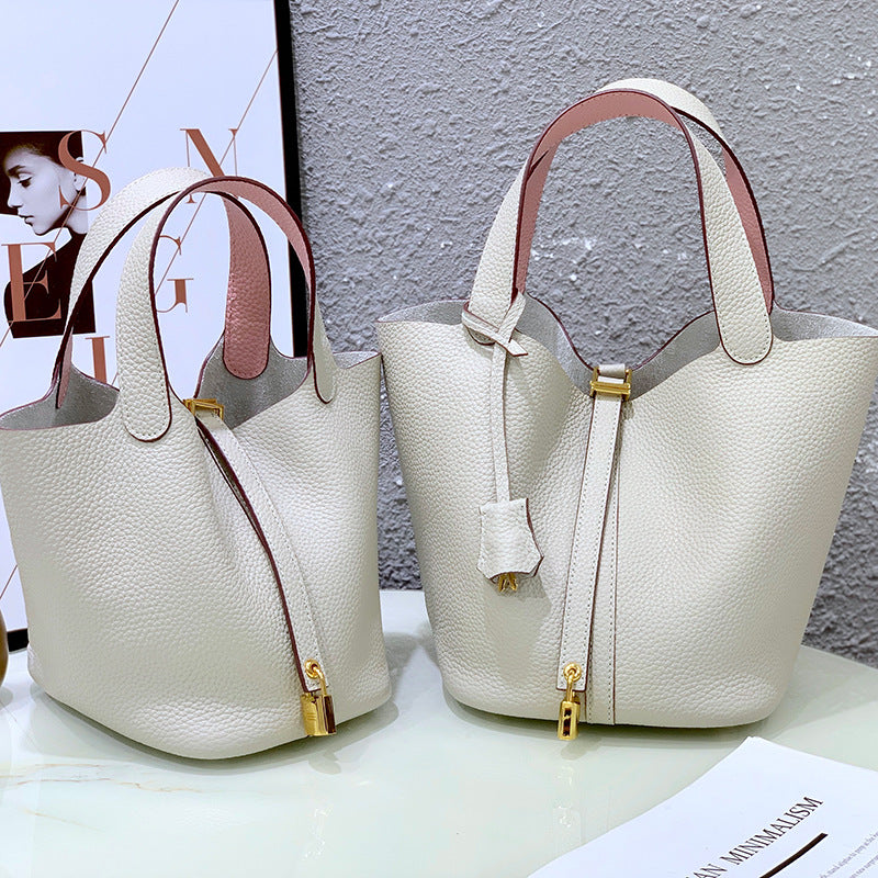 Women's Top Layer Cowhide Vegetable Basket Genuine Handbags