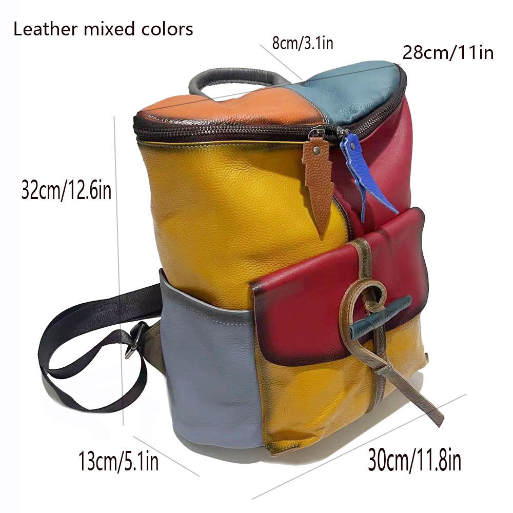 Women's Genuine Leather Retro Color Brushed Backpacks