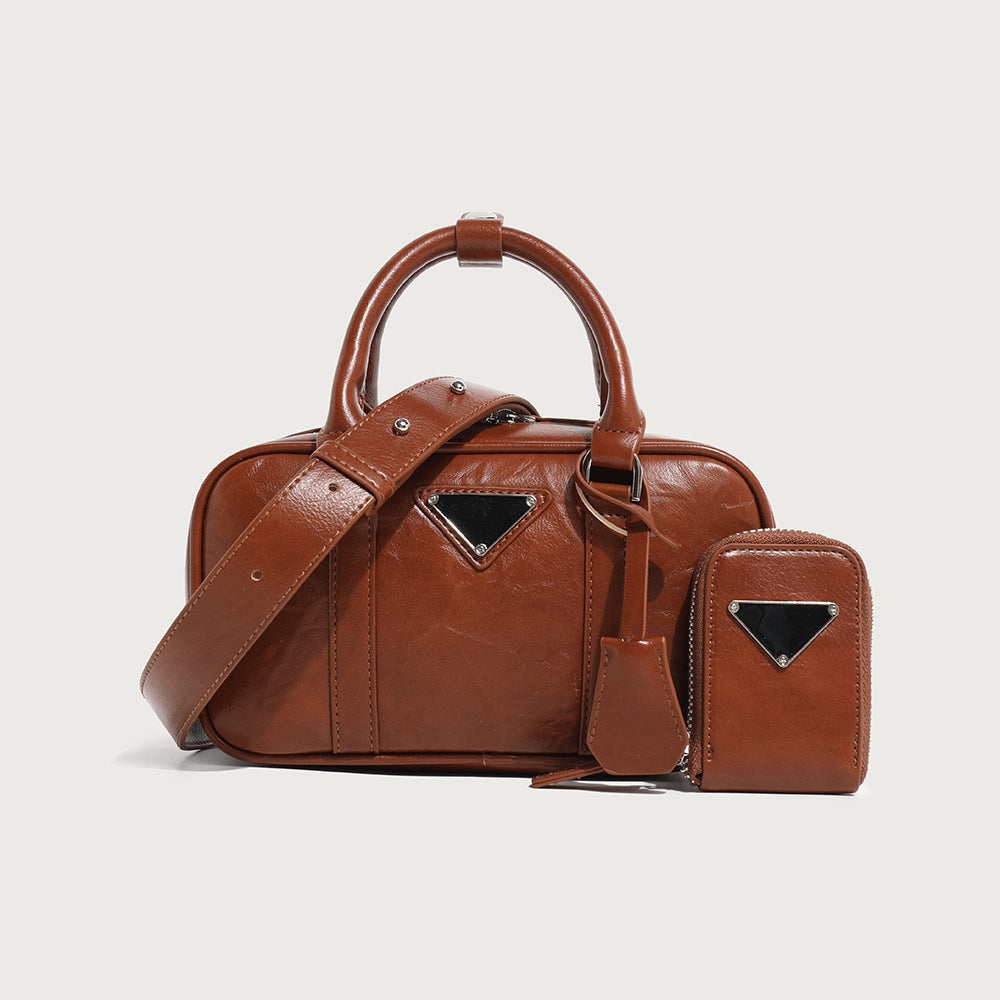 Summer Retro Soft Leather Bowling Design Crossbody Bags