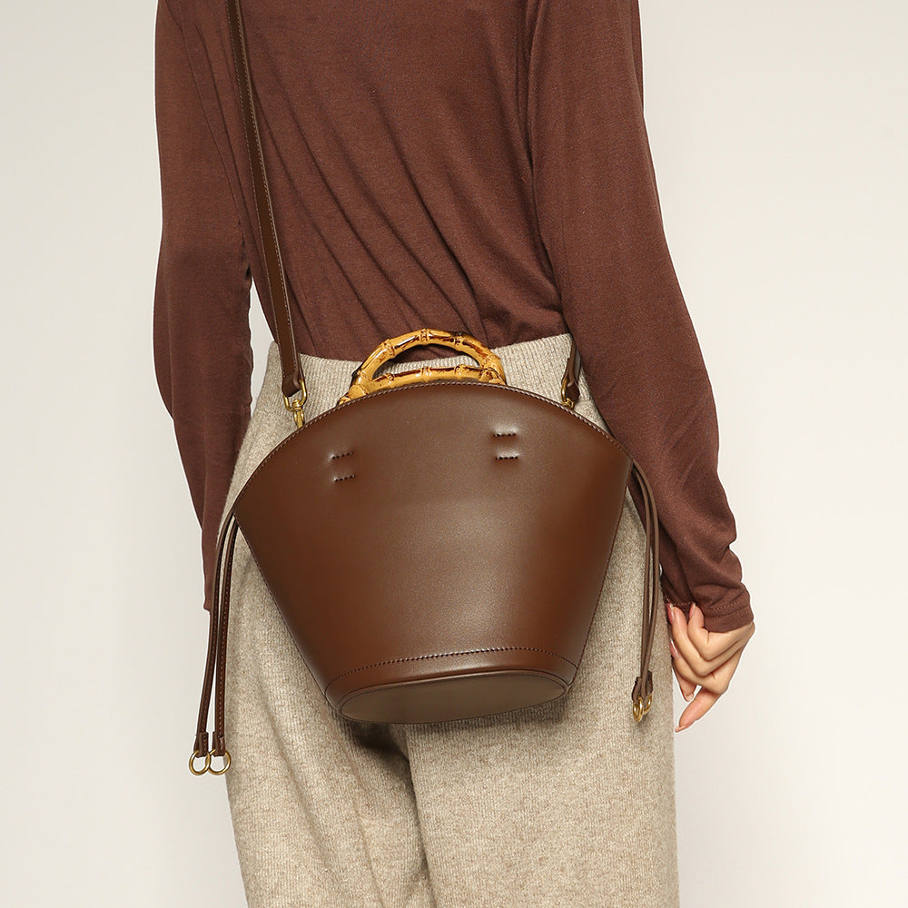 Women's Design Bamboo Soft Leather Vegetable Basket Crossbody Bags