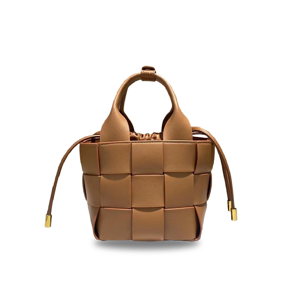 Women's Vegetable Basket Woven Leather Drawstring Composite Bags