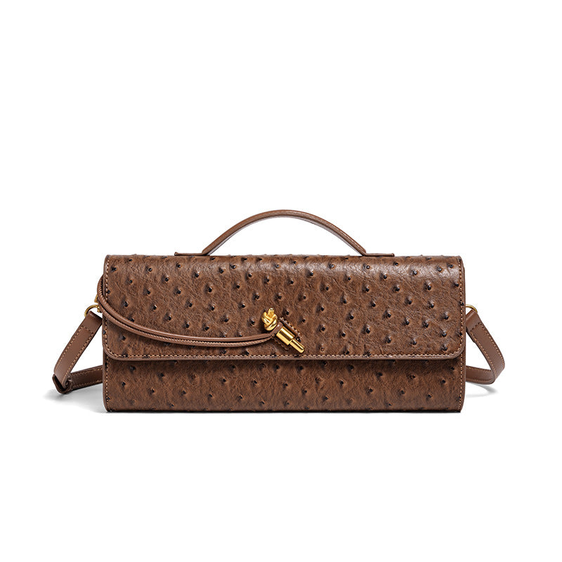 Women's Ostrich Grain Hand-woven Fashion Baguette Horizontal Handbags