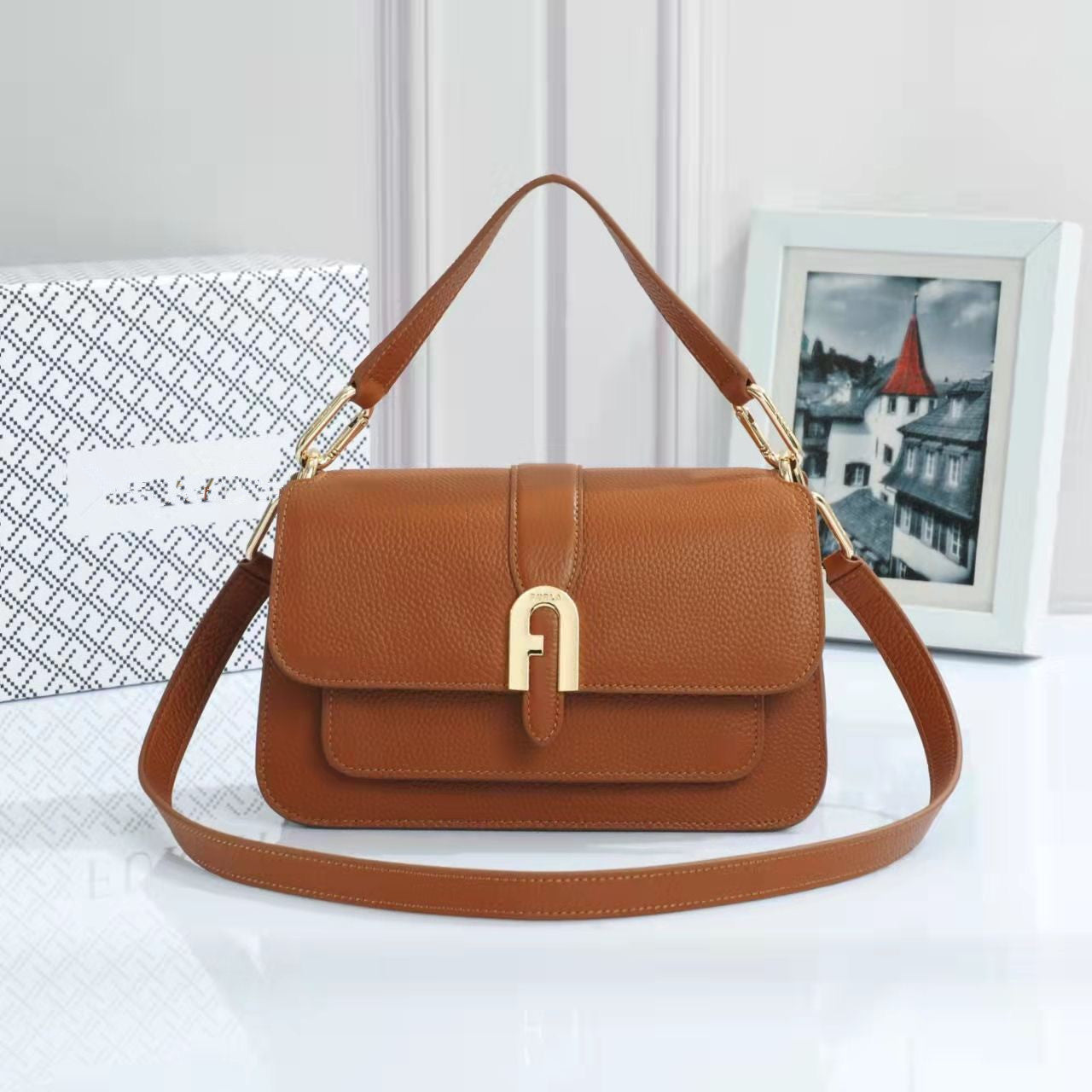 Women's F Home Cowhide Flip Fashion Crossbody Bags