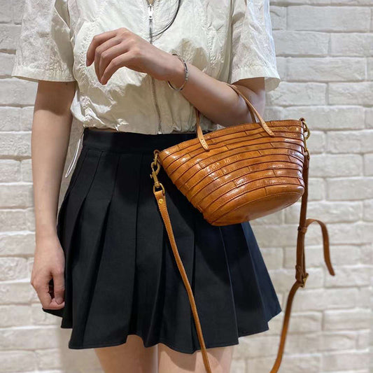 Women's Street Art Washed Vegetable Basket Stitching Shoulder Bags