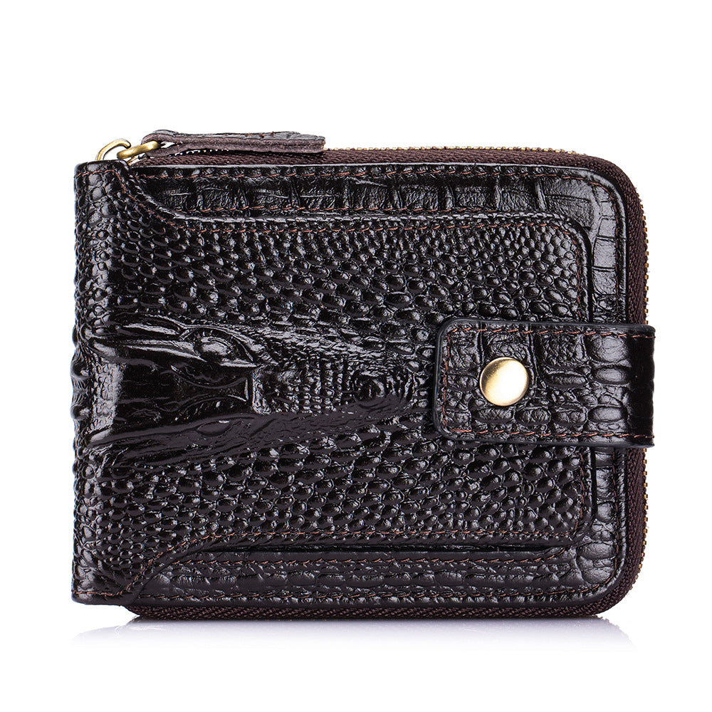 Men's Crocodile Pattern First Layer Cowhide Zipper Horizontal Men's Wallets