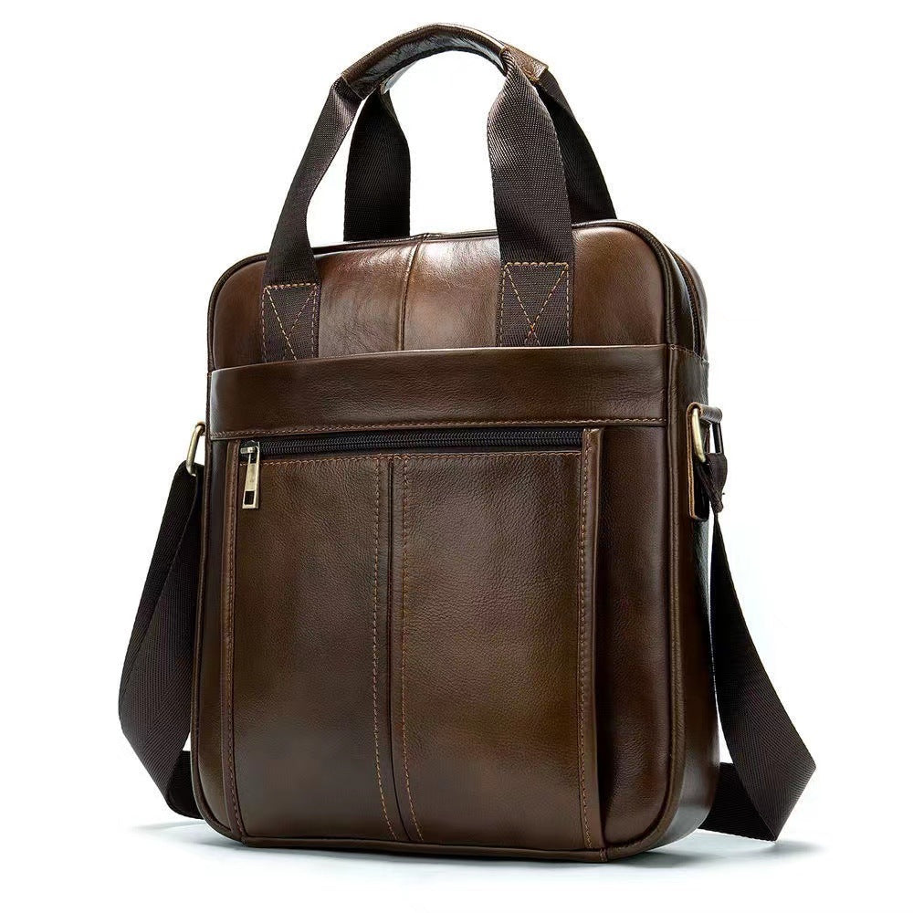 Men's Simple Vertical Design First Layer Cowhide Men's Handbags
