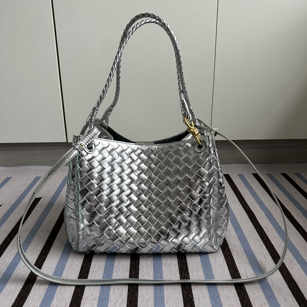 Women's Large Parachute Leather Woven Portable Vegetable Crossbody Bags