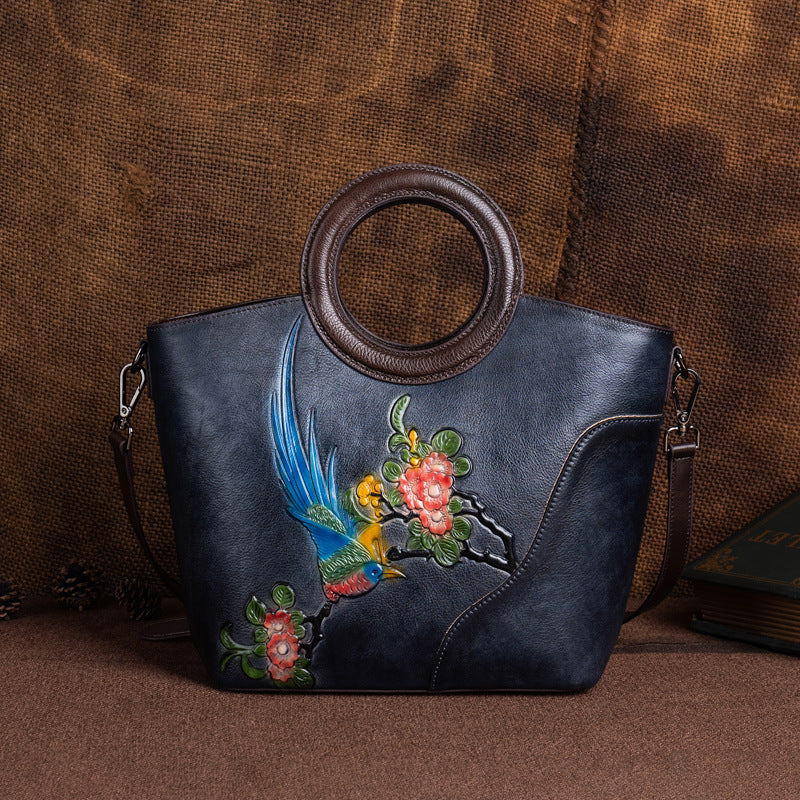 Women's Genuine Leather Vintage First Layer Cowhide Embossed Handbags