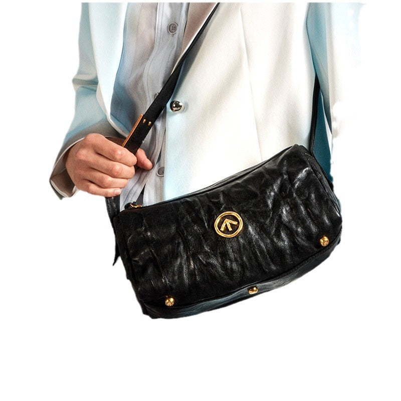 Stone Size Genuine Leather Soft Simple Shoulder Bags