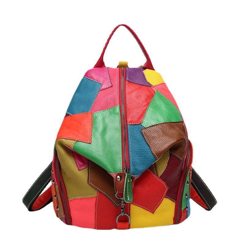 Women's Stitching First Layer Cowhide Free Of Backpacks