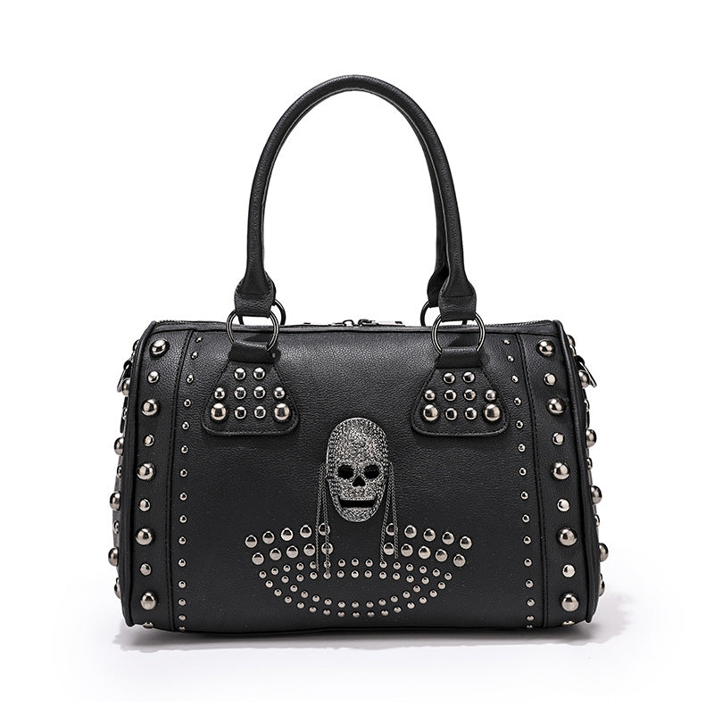 Women's Fashion Skull Punk Rivet Boston Portable Handbags