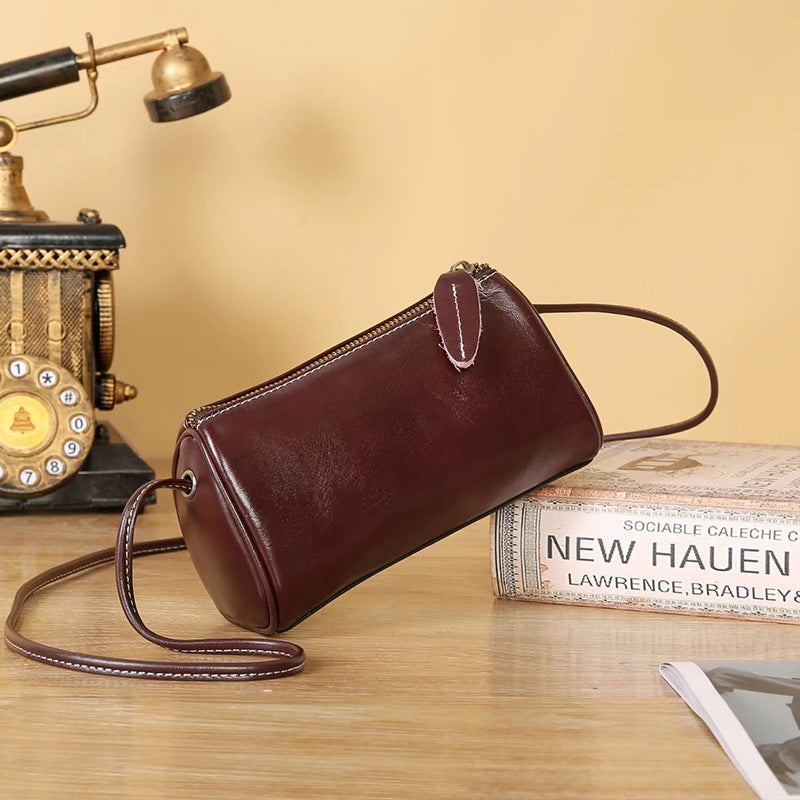 Vegetable Tanning Leather Round Retro One High-grade Crossbody Bags