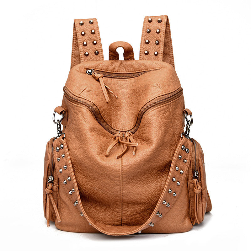 Pretty Fashion Studded Washed Leather Large Backpacks