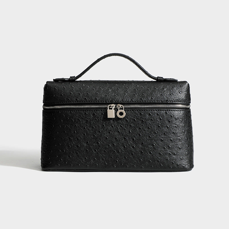 Genuine Leather Ostrich Grain Lunch Box Crossbody Bags