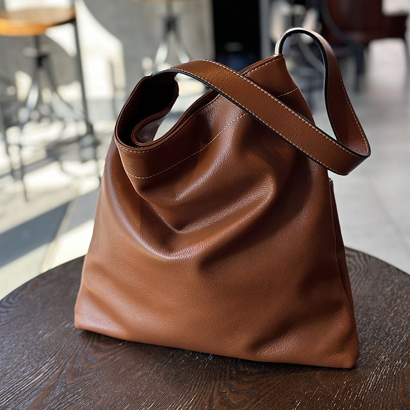 Women's First Layer Cowhide Simple Large Capacity Shoulder Bags