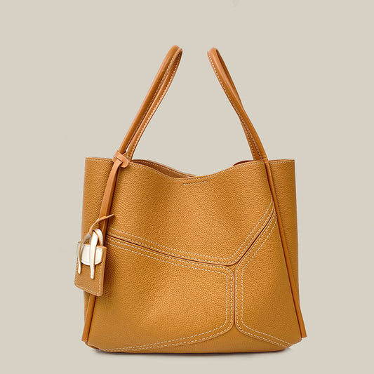 Women's Genuine Leather Design Stitching Fashion Commuter Shoulder Bags