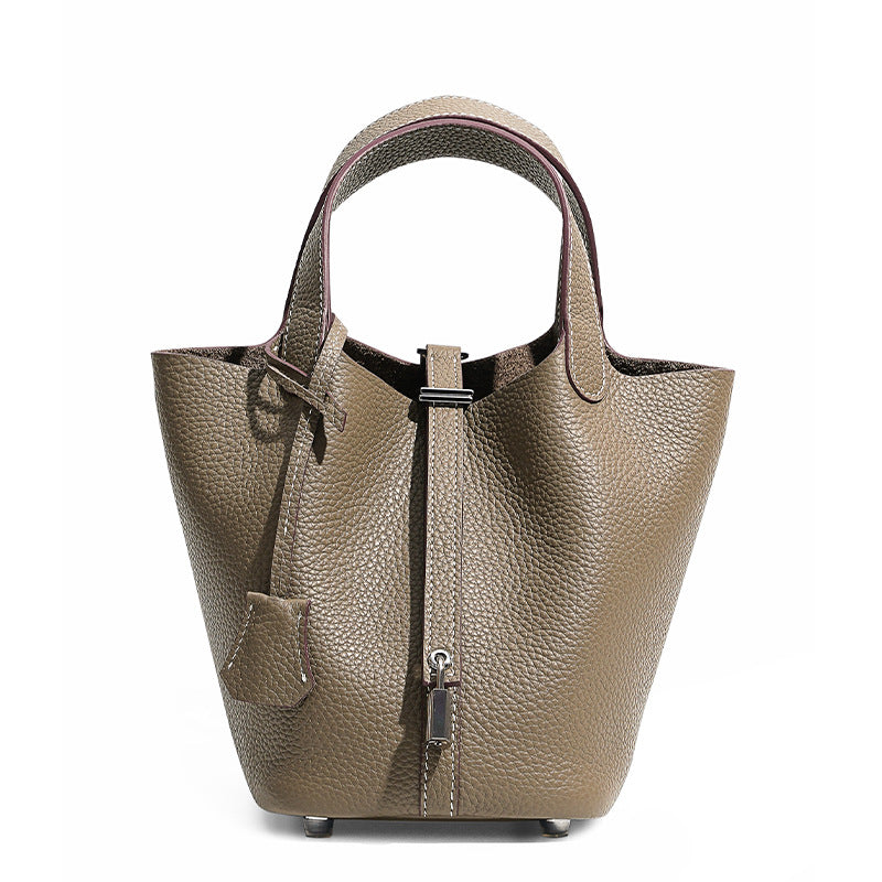 Women's Quality First Layer Cowhide Niche Basket Leather Large Bags