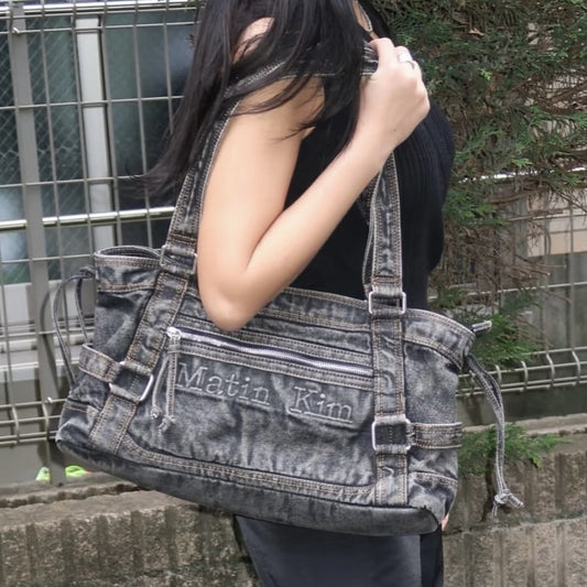 Women's Jean Retro Washed Denim Selenodont Underarm Crossbody Bags
