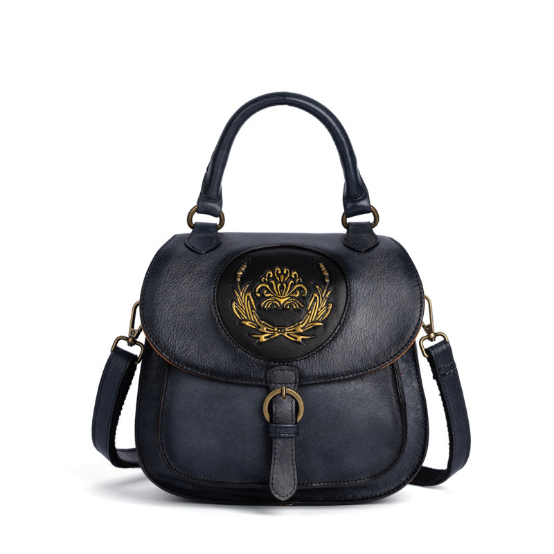 Women's Retro Cow Leather Chinese Style Embossed Backpacks