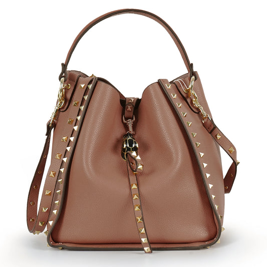 Women's Genuine Leather Fashion Rivet Litchi Pattern First Shoulder Bags