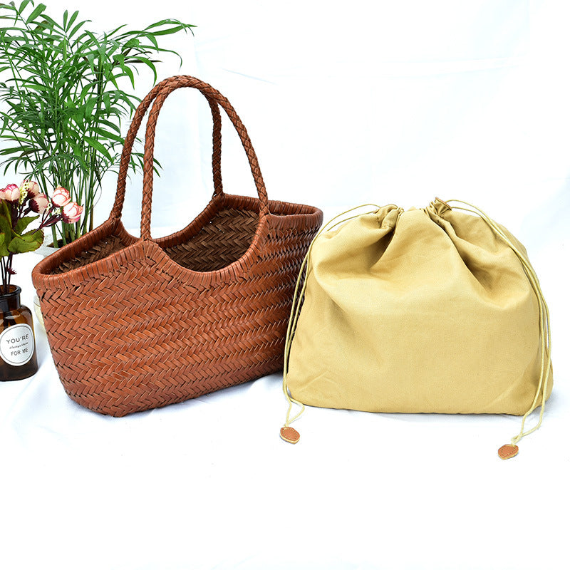 Women's Cow Woven Genuine Leather French Handbags