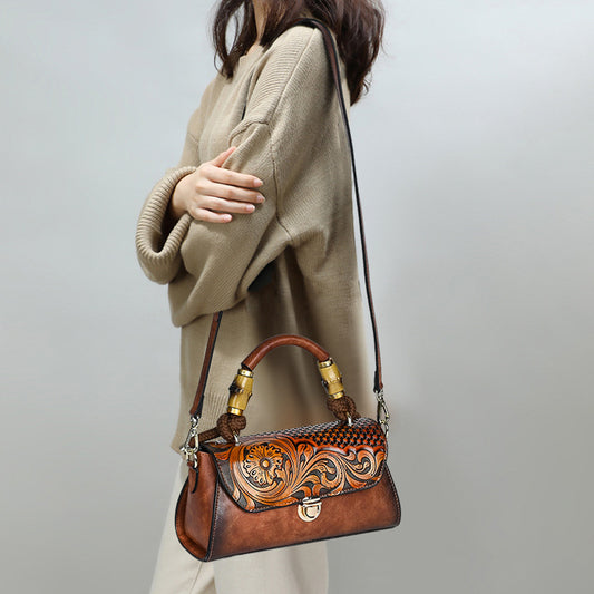 Women's Retro National Style Material Leather Carving Handbags
