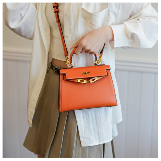 Retro Kelly Palm Pattern Genuine Leather Shoulder Bags