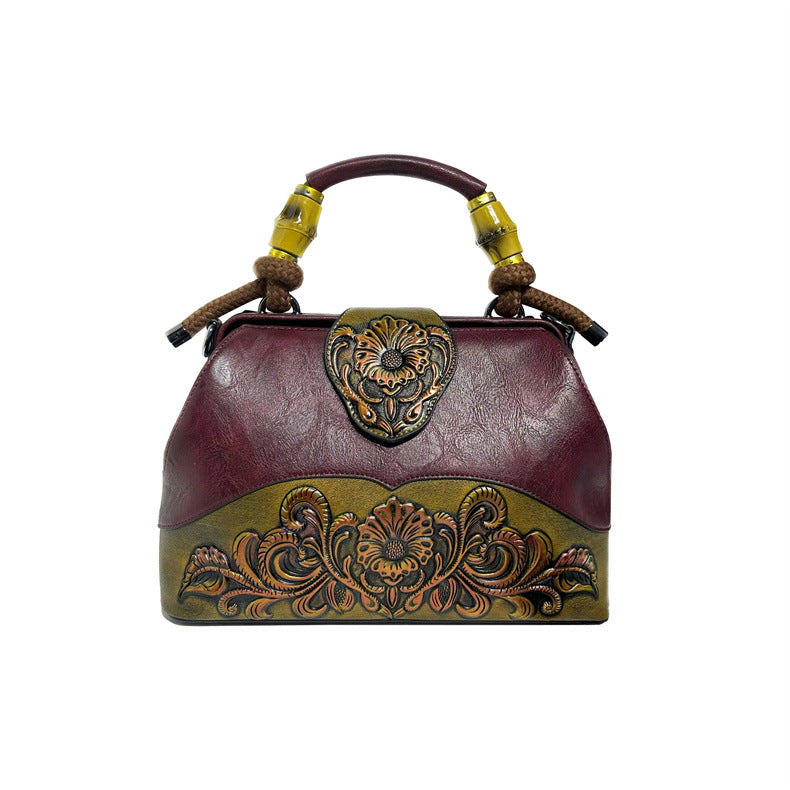 Texture Soft Leather Carved Textured National Style Handbags