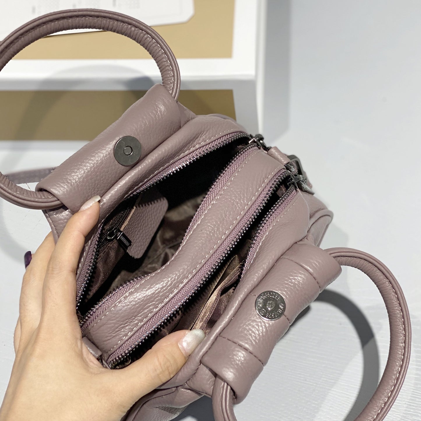 Women's Female First Layer Cowhide Leather Cloud Bags